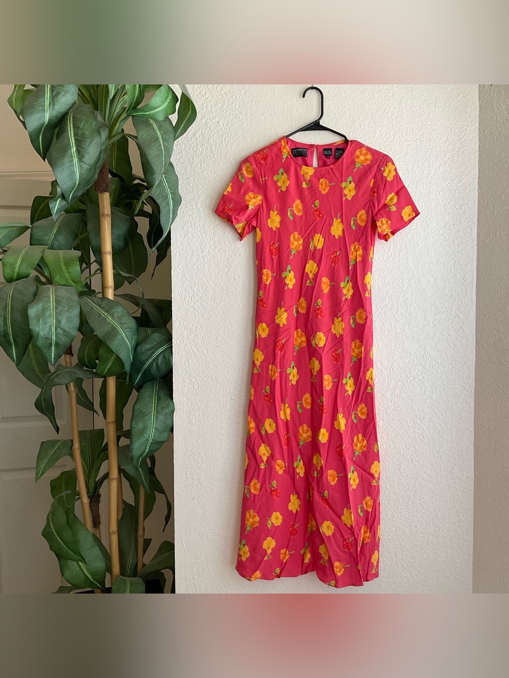 Vintage Liz Claiborne pink floral midi dress with pockets Size 4